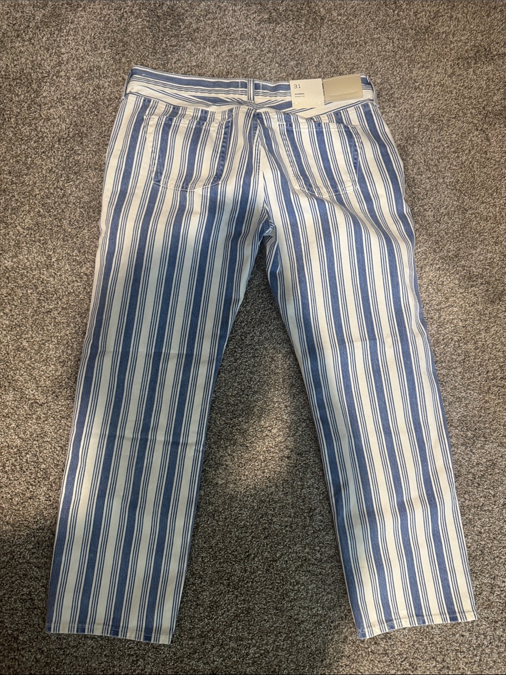 Citizens Of Humanity Blue and White Straight-Leg Striped Jeans - Picture 2 of 5